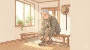 白内障手術後、無理のない生活を心がけながら穏やかに過ごす65歳前後の男性のイメージ